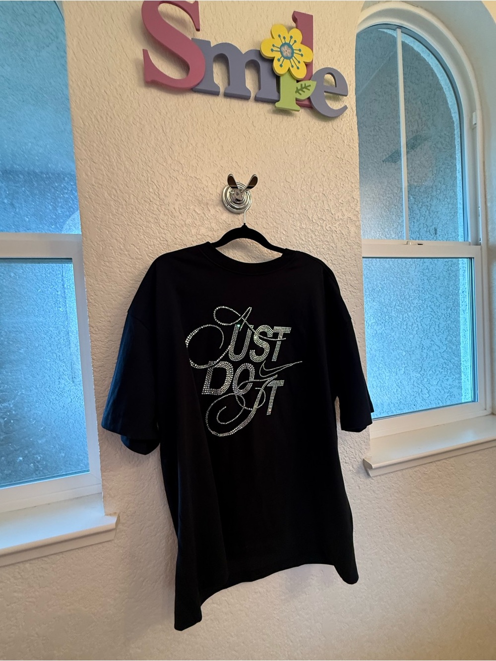 Nike Sportswear Black Glam Rhinestone "Just Do It" Script Small-Oversized Cotton - Picture 9 of 15